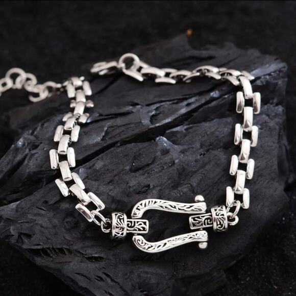 Sterling Silver Horseshoe Chain Link Bracelet - Picture 6 of 7